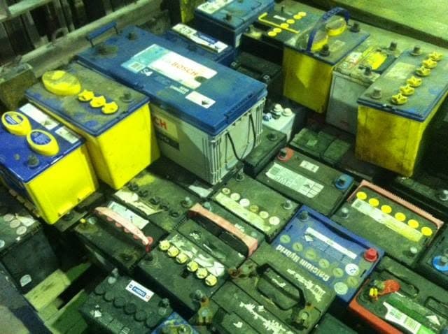 Scrap batteries at the Perth Metal Recyclers yard
