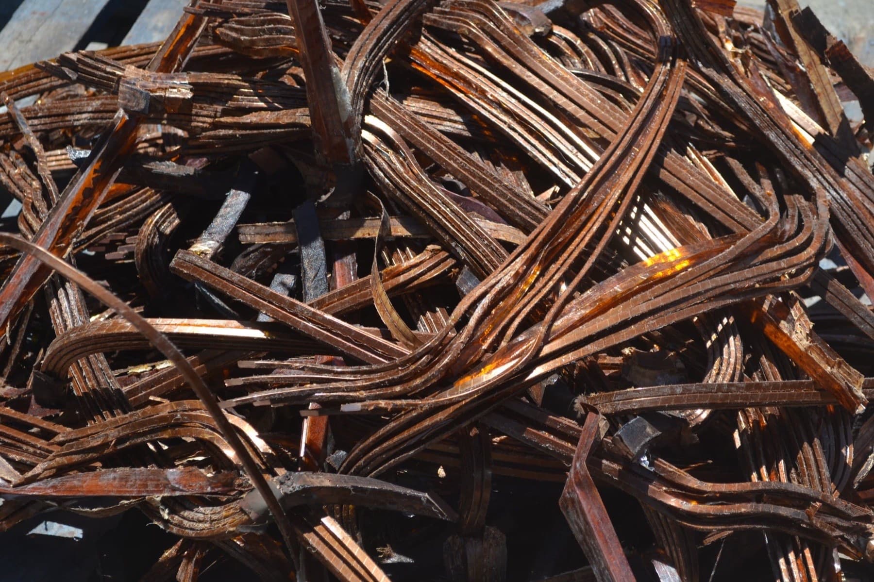 Close-up of recovered copper transformer windings