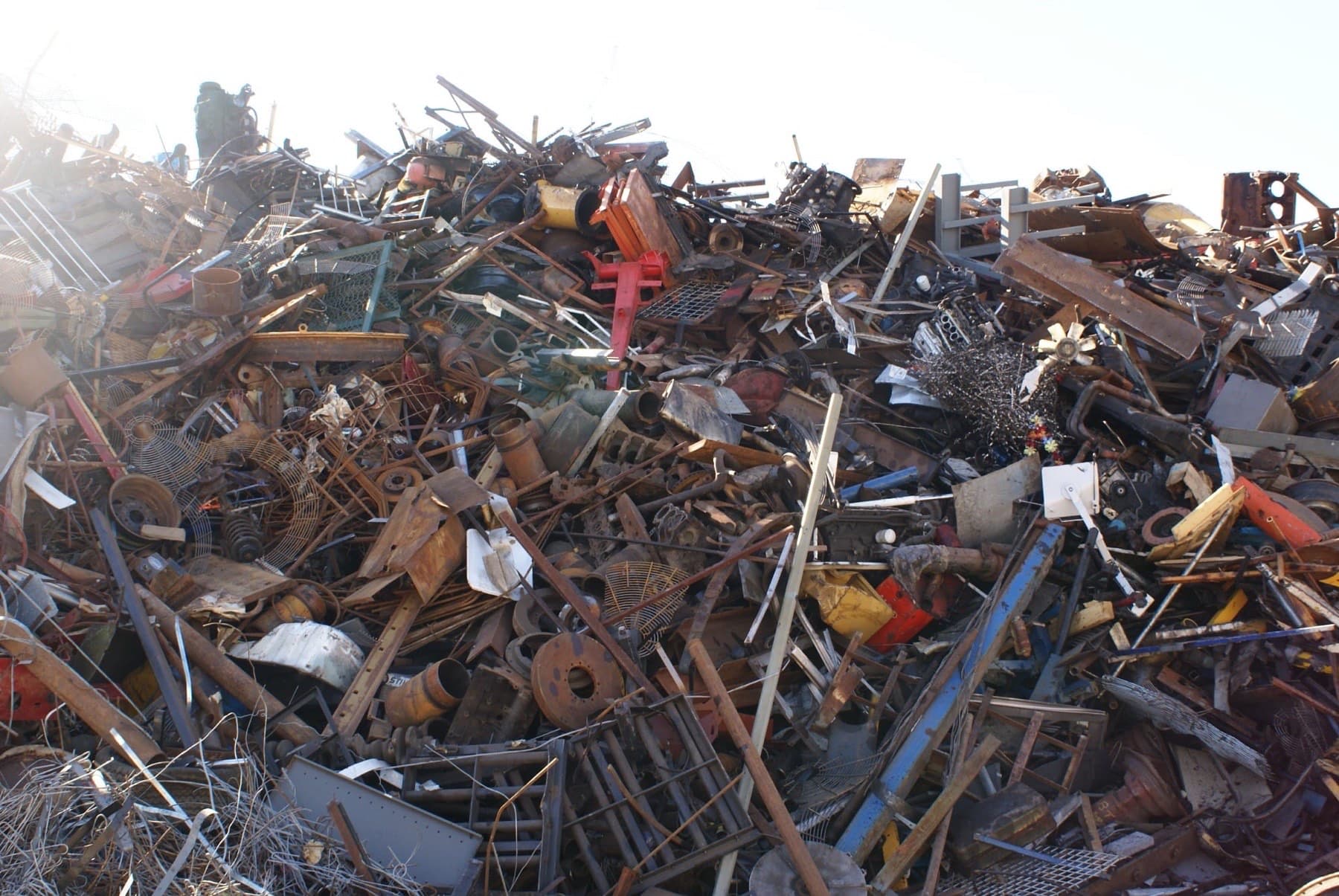 Mixed scrap metal pile being sorted at the yard